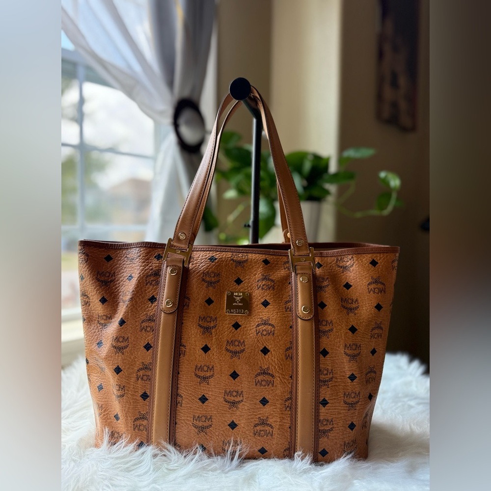 MCM Cognac Monogram shopper Tote